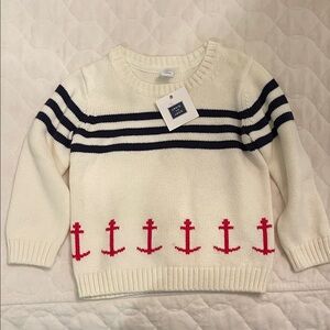 Janie and Jack Cream Sweater with Navy and Red Accents